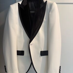White Tuxedo Blazer with Black Satin Lapel